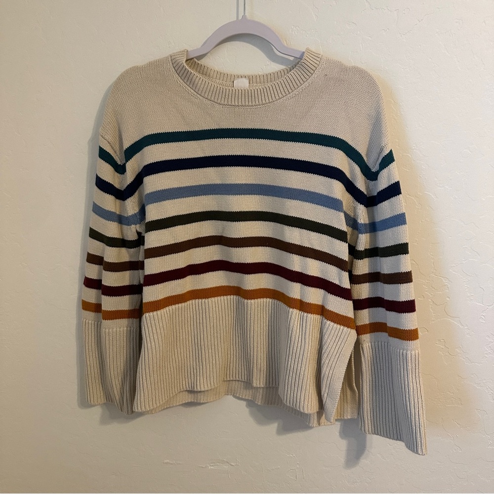 GAP Cream Striped Knit 100% Cotton Boxy Sweater